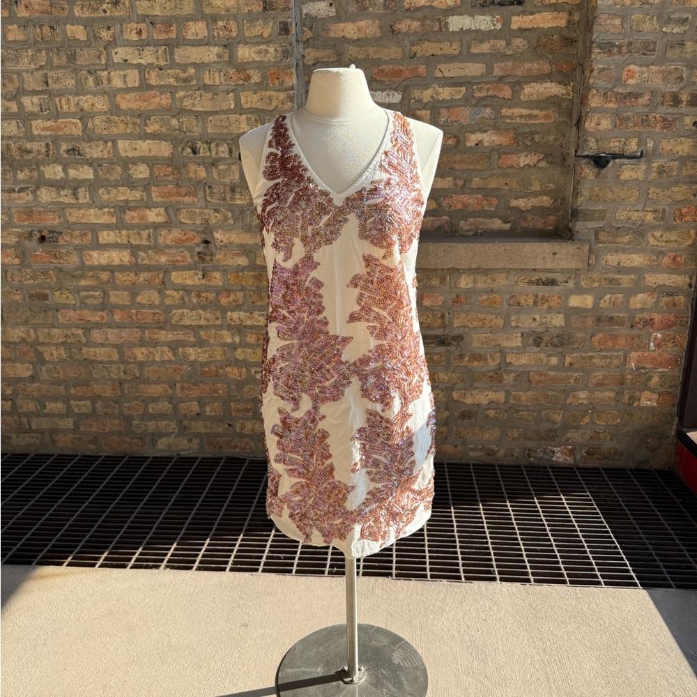 J. Crew Cream and Pink Patterned Mini Dress